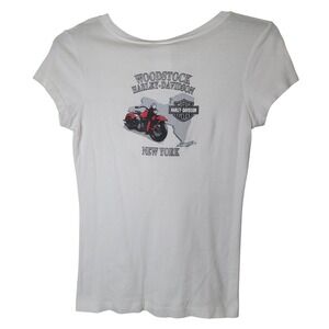 Woodstock Harley Davidson New‎ York Motorcycle Graphic T Shirt Womens Large